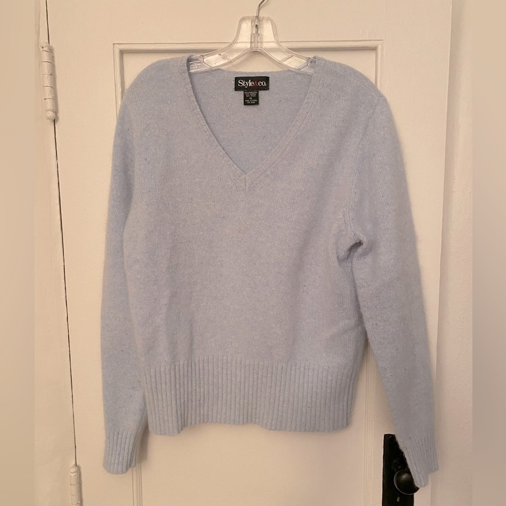 Style & Co. Lambswool Angora V-Neck Sweater Pale Blue